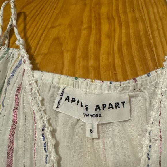 Apiece Apart Daphne Midi Dress Lurex Metallic White Fez Stripe Size 6 - Picture 7 of 13